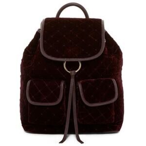 Vince Camuto Velvet Quilted Backpack Purple Leather Front Tassel Flap Pocket